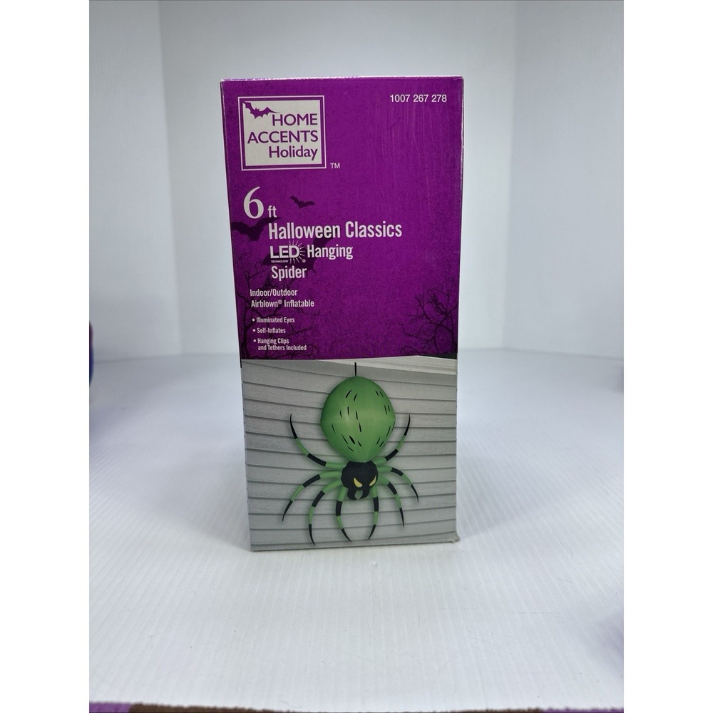 Home Accents Holiday Halloween Classics 6 ft LED Hanging Spider Green Black